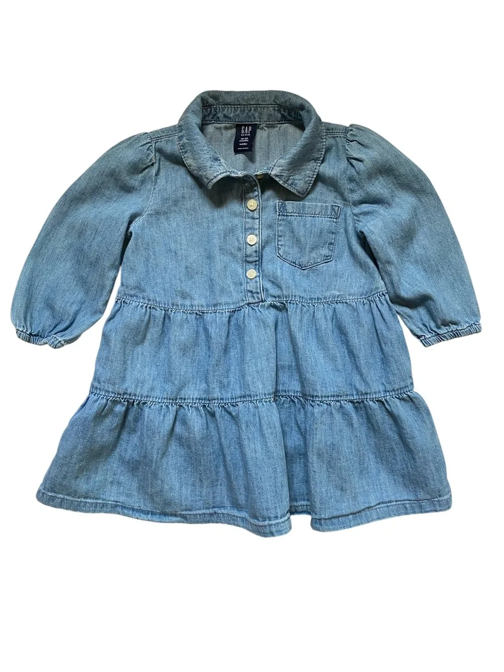 Baby Gap Dress Bundle 100% Cotton Brown Polka Dot & Blue Denim Chambray 18-24 mo